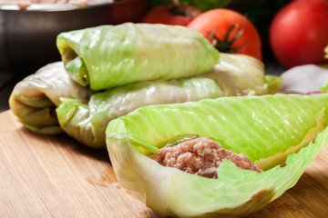 Preparing of stuffed cabbage