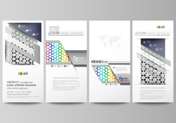 Flyers set, modern banners. Business templates. Cover template, abstract vector layouts. Chemistry pattern, hexagonal design molecule structure, medical DNA research. Geometric colorful background.