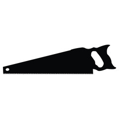A black and white silhouette of a handsaw