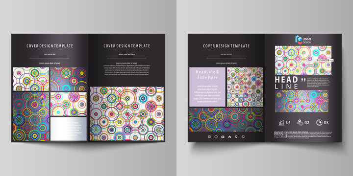 Business templates for bi fold brochure, magazine, flyer, report. Cover design template, abstract vector layout in A4 size. Bright color background in minimalist style made from colorful circles.
