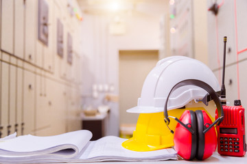 Standard construction safety equipment in control room, Construction and Safety Concept.