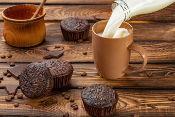 Chocolate muffins with milk
