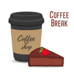 Vector coffee break concept. Mug and brownie