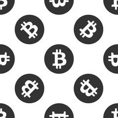 Cryptocurrency coin Bitcoin icon seamless pattern on white background. Bitcoin for internet money. Physical bit coin. Digital currency. Blockchain based secure crypto currency. Vector Illustration