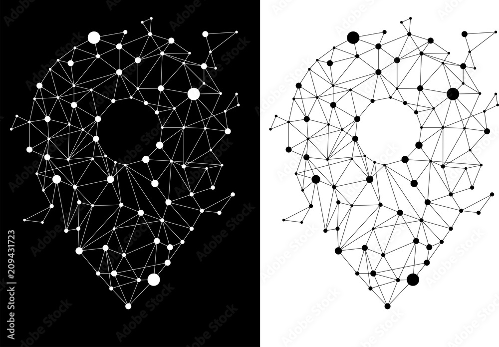 Poster polygon location pin marker signage dot connect: concept for travel network