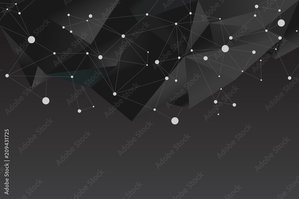 Poster Black background futuristic polygon and line connect dot with text space