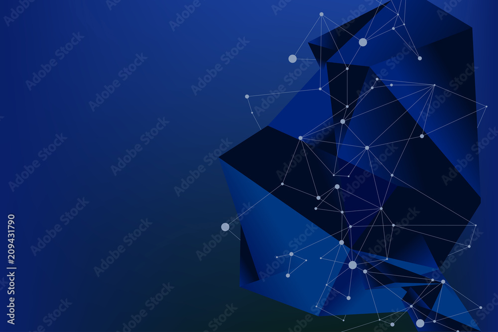 Poster blue background futuristic polygon and line connect dot with text space