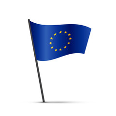 European union flag on pole, infographic element on white