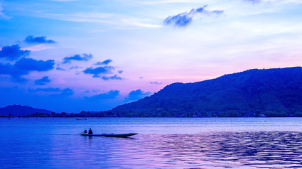 Sunset scene at Songkhla Lake in a south of Thailand.