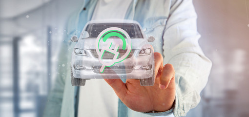 Man holding an Electric smartcar concept  3d rendering