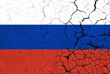Crumbled flag of russia cracked russian flag
