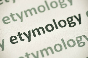 word etymology printed on paper macro