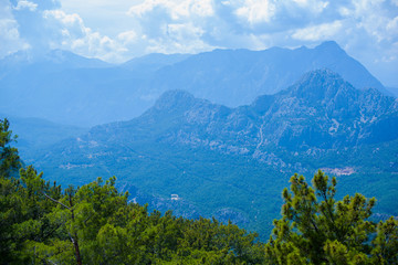 Mountains at nice sunny day. Beautiful natural landscape in the summer time. Idyllic summer landscape with clear mountain 