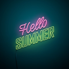 Hello summer neon sign. Vector illustration.