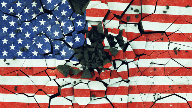 USA Flag On Cracked Concrete 3d illustration