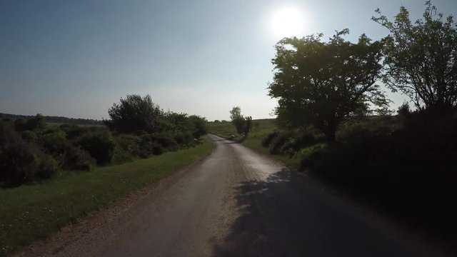 POV Driving through the Quantock Hills in Somerset, England with sheep along the road