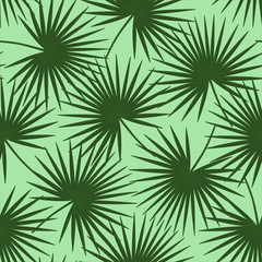 Naklejka na ściany i meble green palm leaves on a green background livistona rotundifolia palm tree natural exotic tropical hawaii seamless pattern vector
