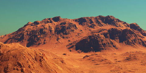 Mars landscape, 3d render of imaginary mars planet terrain