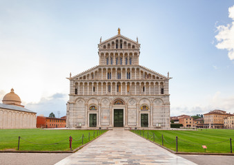 Fototapeta na wymiar Pisa Cathedral at Piazza dei Miracoli or Piazza del Duomo in Pisa Tuscany Italy