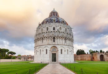 Peel and stick wall murals Leaning tower of Pisa Pisa Baptistery at Piazza dei Miracoli or Piazza del Duomo in Pisa Tuscany Italy