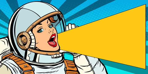 female astronaut is calling for a sale © studiostoks