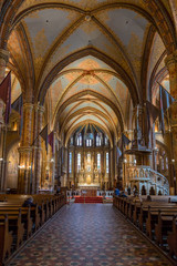 Fototapeta na wymiar Interior of Matthias Church in Buda's Castle District. The church was the venue of several coronations, including that of Charles IV in 1916, last Habsburg king