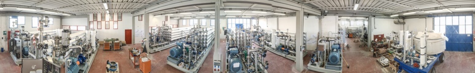 Machinery for Water Treatment Plant, panoramic aerial view of warehouse
