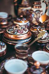 Bosnian copper pots and pans on a market table in Sarajevo