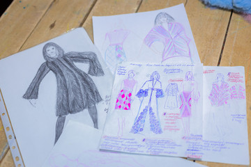 Fashion designer sketch drawing costume concept