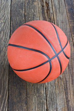 Basketball on wooden background