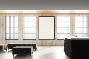 Modern light kitchen with poster