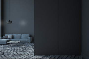 Modern living room with empty wall