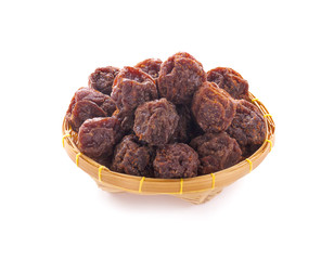 Dried plums isolated on white background.