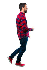 Naklejka premium Handsome man walking. Motion gesture.