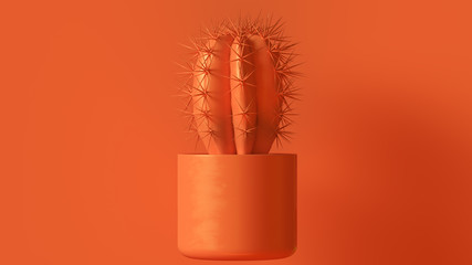 Orange Cactus with Orange Plant Pot 3d illustration