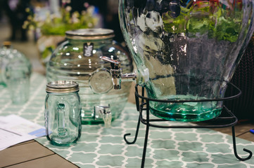 decor objects garden interiors. glass jar with a tap for drinks