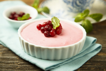 Homemade berry panna cotta dessert