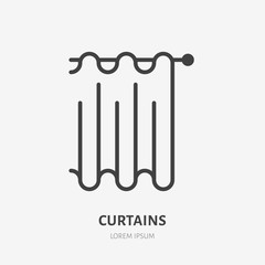 Curtains flat line icon. Bathroom curtain sign. Thin linear logo for interior store.