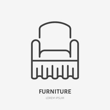 Armchair flat line icon. Furniture cover sign. Thin linear logo for interior store.