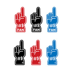 Number 1 (one) fan hand glove with finger raised flat vector icon.Collection. Vector illustration