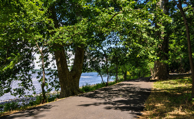 Fototapeta na wymiar Footpath in a park by the river