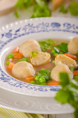 Fresh vegetable soup with chicken dumplings