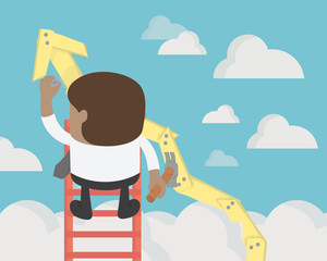 Businessman create stock route up by oneself ladder against the sky. education and success concept