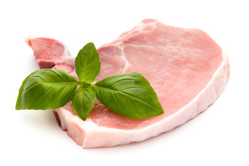 Fresh raw beef steak isolated on white background, top view.