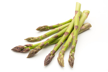 Fresh green asparagus on white background.