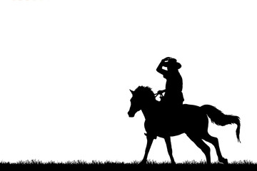 silhouette cowboy riding horse on white background © rathchapon
