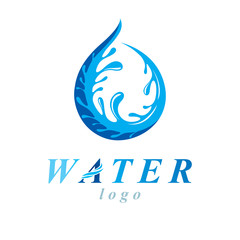 Freshwater conceptual blue vector emblem for use in mineral water advertising. Environment conservation concept.