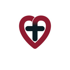 Obraz premium Love of God vector creative symbol design combined with Christian Cross and heart, vector logo or sign.