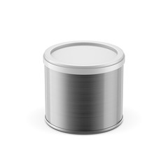 Metallic Tin can Mockup with white plastic lid for canned goods, coffee or peanuts, 3d rendering