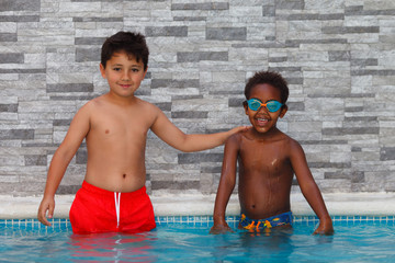 Happy children in the pool